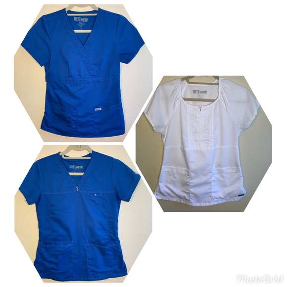 Three Grey’s Anatomy Scrub Tops 2 Blue 1 White XS - Picture 1 of 16